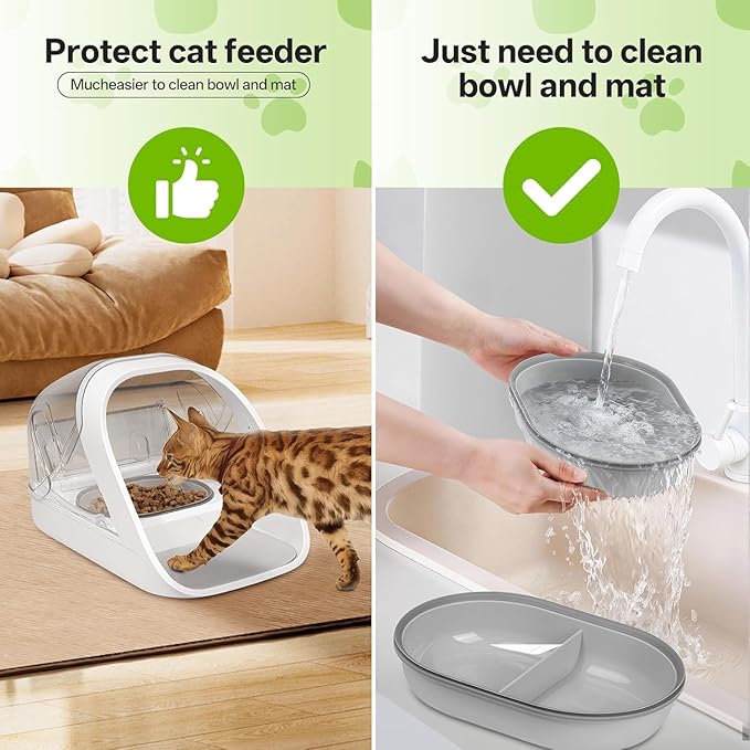 Cat Feeder Bowl, Pet Water Fountain with Ultra-Quiet Pump and 2 Bowl and 1 Mat (Brown)