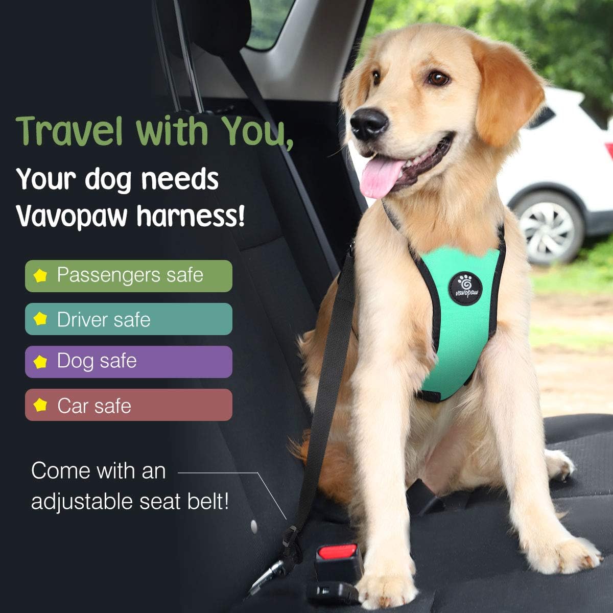 Dog Seat Belt, Safety Vest Dog Car Harness with Adjustable Buckle Dog Seat Belt for Vehicle Nylon Pet Safety Seat Belts Heavy Duty(S, Lake Blue) - Pet Explorer