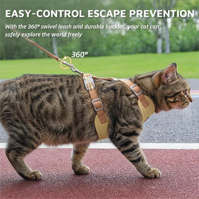 Escape-Proof Cat Harness and Leash Set - Adjustable and Comfortable - Ideal for Walking Cat Outdoors - Fits Small Dogs, Kittens, Medium, and Large Cats (Beige, M)