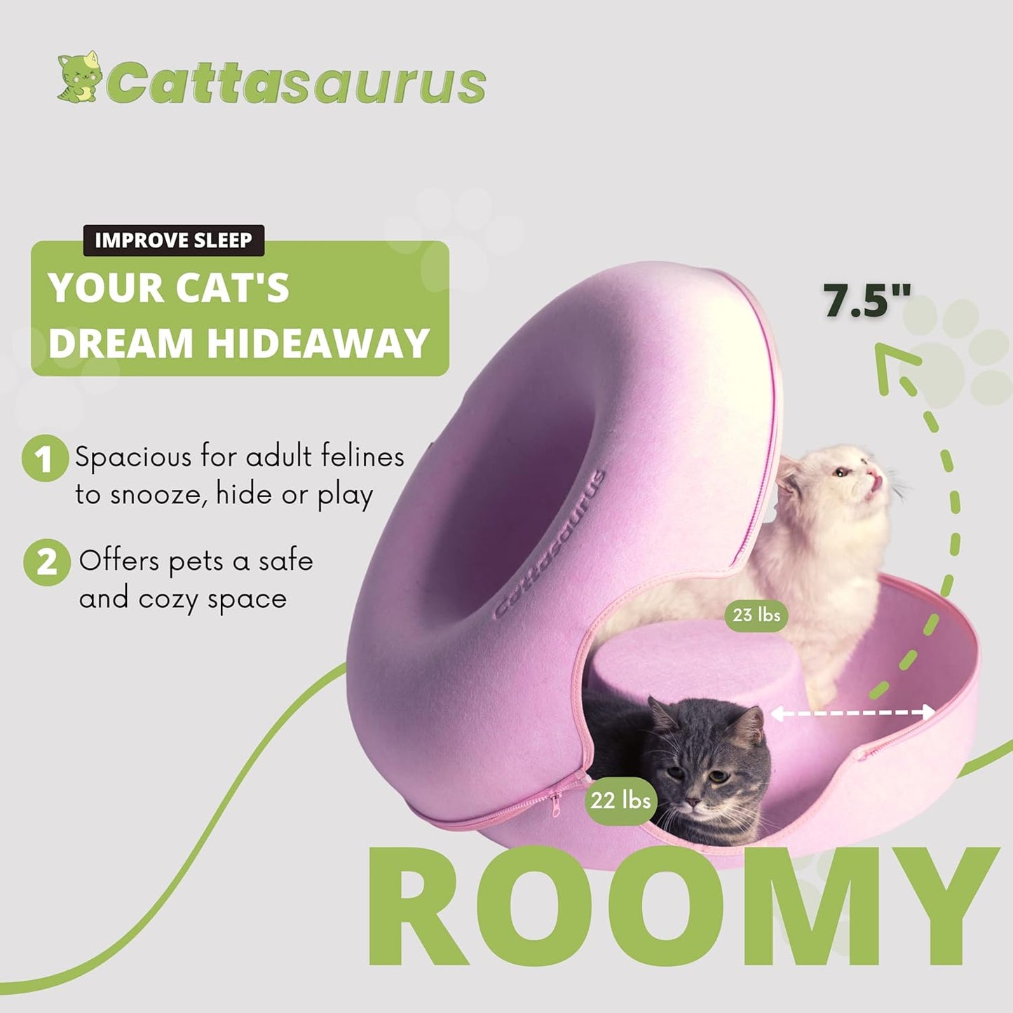 Cattasaurus Peekaboo Cat Cave for Multiple & Large Cats Up to 30-45 Lbs, Scratch Detachable & Washable Tunnel Bed, Comfy Donut Cat Cave (Pink, Large) - Pet Explorer