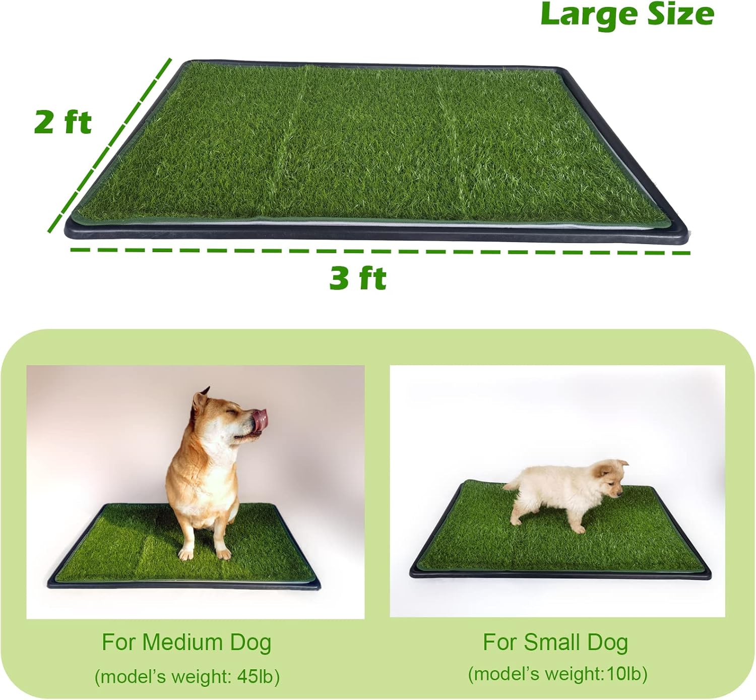 Dewonch Dog Artificial Grass Pad with Tray for Puppy Potty Training, Fake Turf Patch & Washable Pee Pad Pet Loo for Small and Medium Dogs, Indoor or Outdoor Use (Potty System 35.4” x 23.6”) - Pet Explorer
