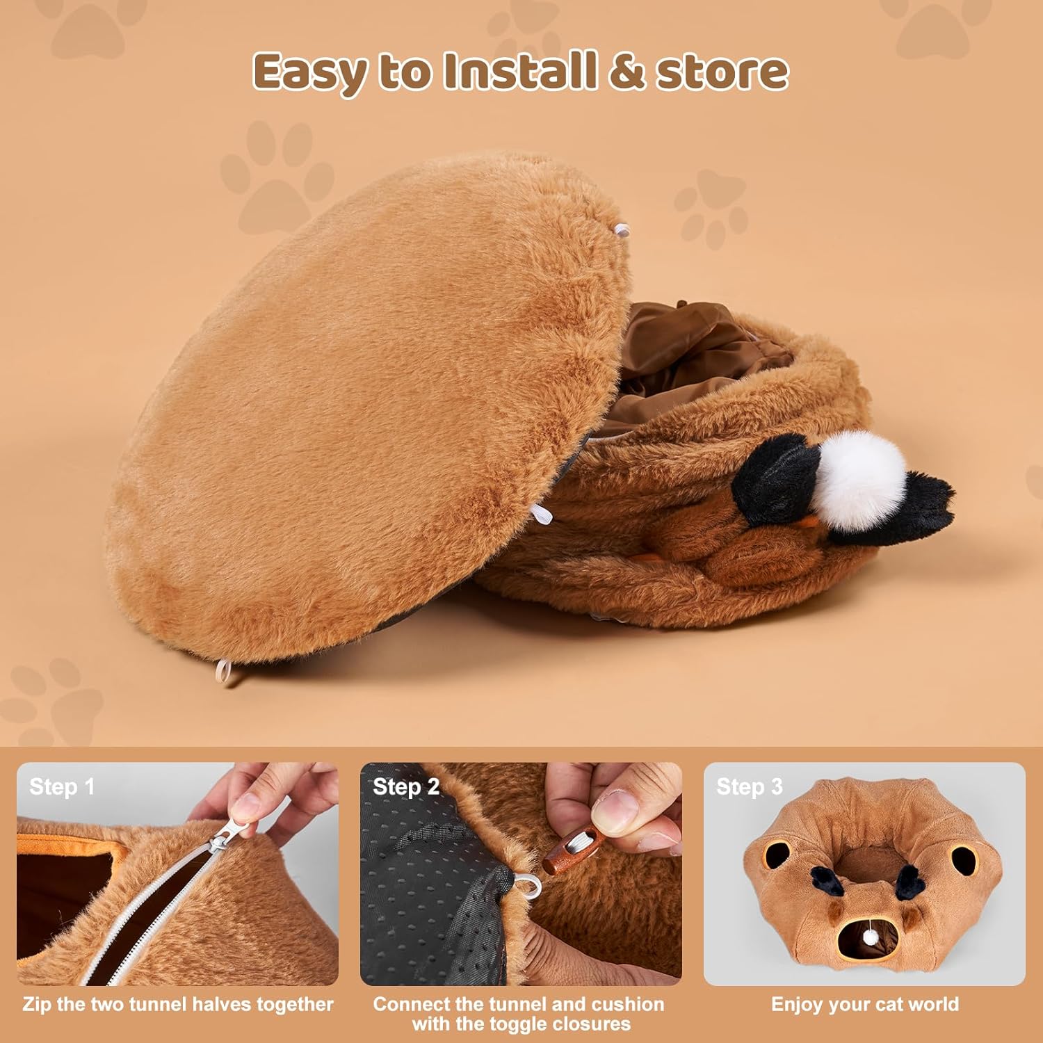 Odoland Reindeer Cat Tunnels Bed with 20 Kitten Toys for Indoor Cats, Plush Cats Couch Tunnel Bed - Kittens Cave Donut Tunnel - Detachable Soft Cat Bed and Variety Kitty Toy Set - Pet Explorer