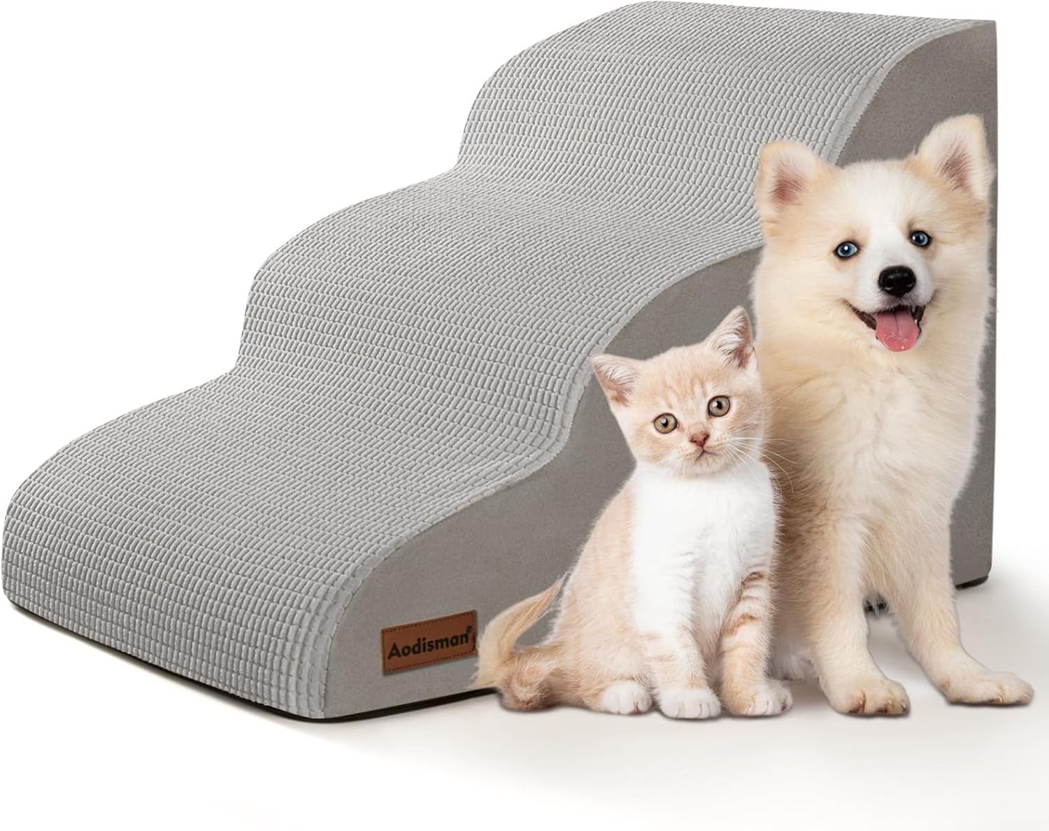 3-Step Dog Ramp and Stairs for Sofa and Chair - Non-Slip Sturdy Pet Steps for Small Dogs and Cats,15.7" H,Light Grey - Pet Explorer