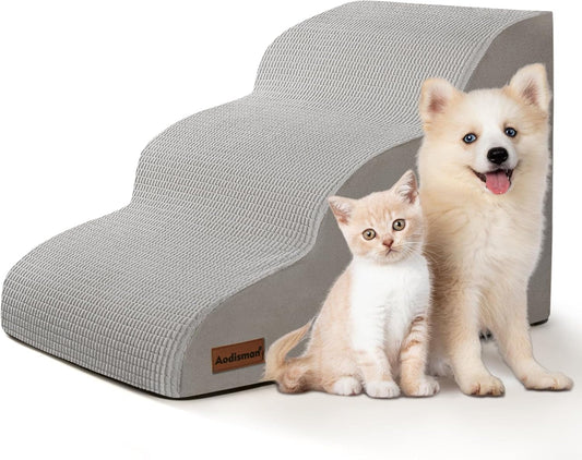 3-Step Dog Ramp and Stairs for Sofa and Chair - Non-Slip Sturdy Pet Steps for Small Dogs and Cats,15.7" H,Light Grey - Pet Explorer