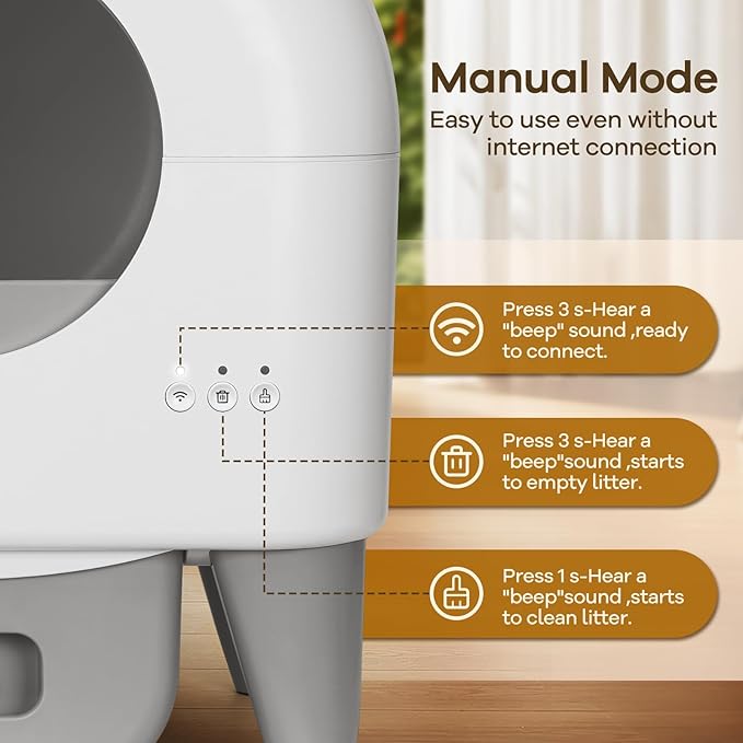 Automatic Cat Litter Box Self Cleaning Litter Box Large Capacity for Multiple Cats, App Control with Safety Sensors, Removable Washable Liner,2 Rolls Garbage Bags,Grey