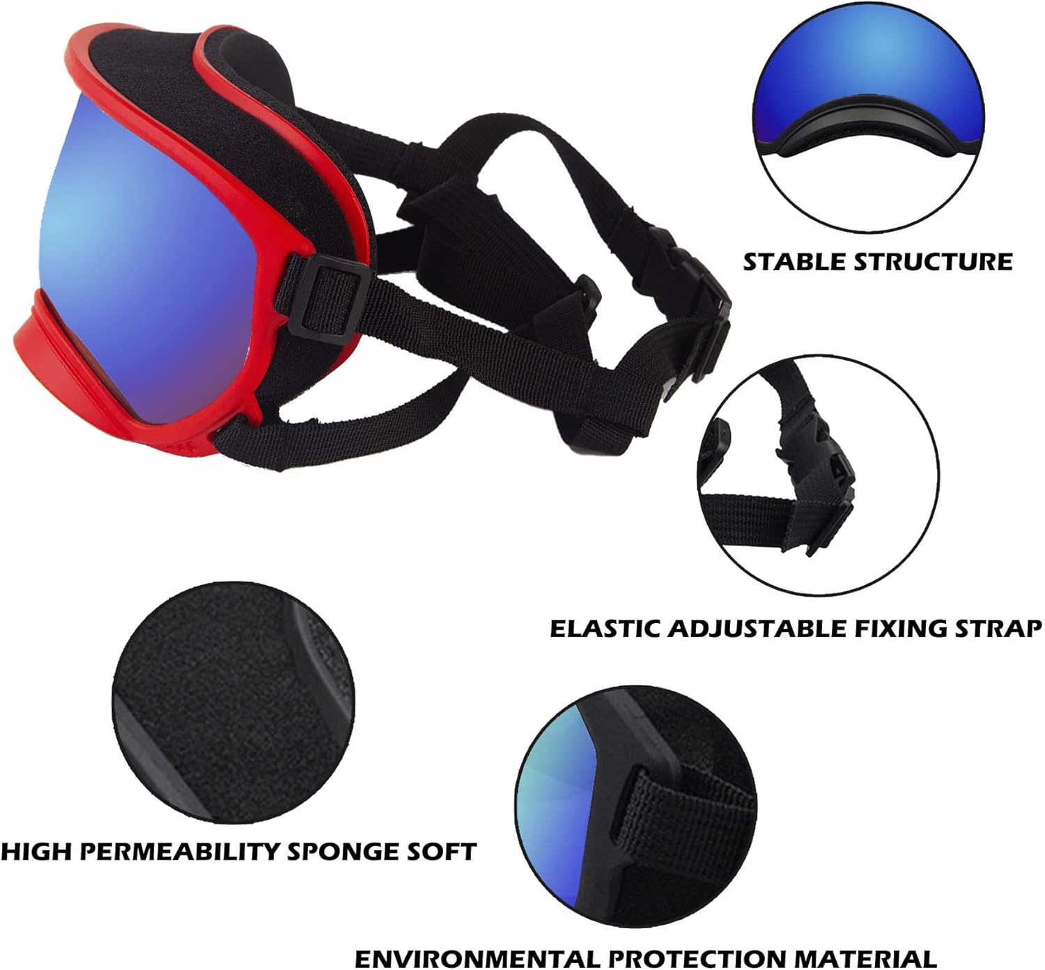 Large Dog Sunglasses with Adjustable Strap UV Protection, Winproof Puppy Sunglasses, Suitable for Medium-Large Pet Glasses, Dogs Eyes Soft Goggles, RedBlue - Pet Explorer