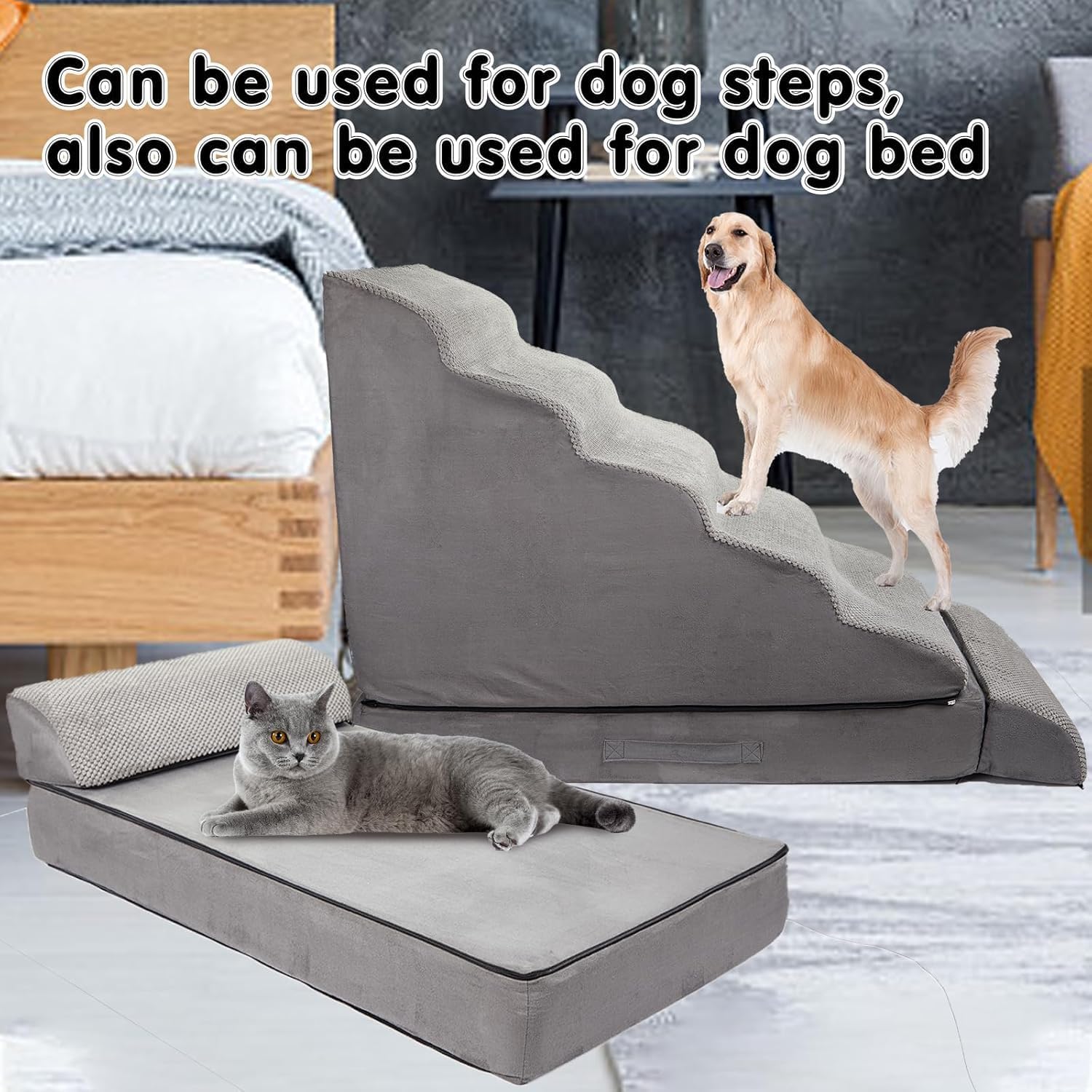 Soft Dog Stairs & Steps for High Beds 28 Inches High Tall, LitaiL Pet Stairs/Steps for High Beds for Small Large Dogs, Non-Slip Dog Ramps for Bed, for Older Cats - Pet Explorer