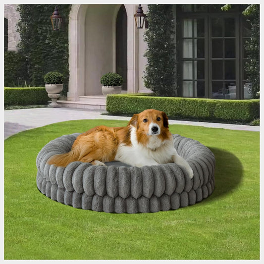 BALANCE Luxury Donut Dog Bed, 36 Inches Round Dog Beds Large Sized Dogs Washable, Orthopedic Calming Dogs Bed for Pets with Anti-Slip Bottom, Gray - Pet Explorer