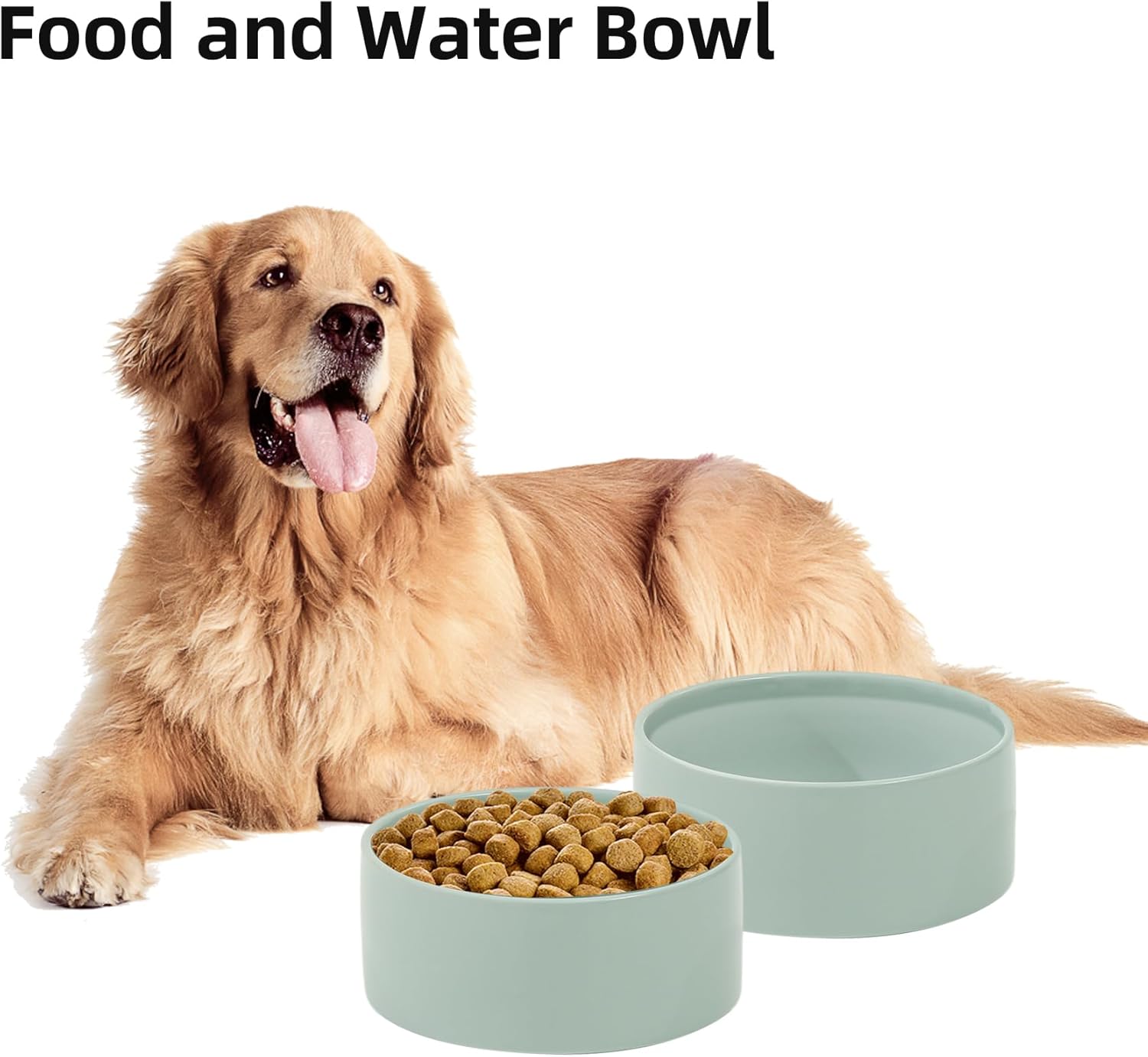 Ceramic 7.3inch Dog Bowl, Food and Water Bowl for Medium Breed Dog, Pet Feeder for Replacement (Single Bowl, Light Green) - Pet Explorer