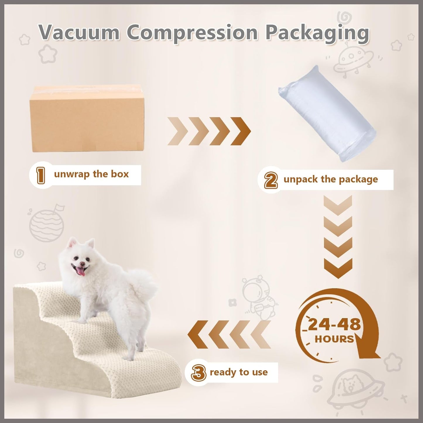 MIHIKK Dog Stairs Ramp, Curved 4-Step Dog Steps for Small Dogs and Cats, Pet Stairs for High Beds and Couch with Anti-Slip Washable Cover and Durable High Density Foam, Beige - Pet Explorer