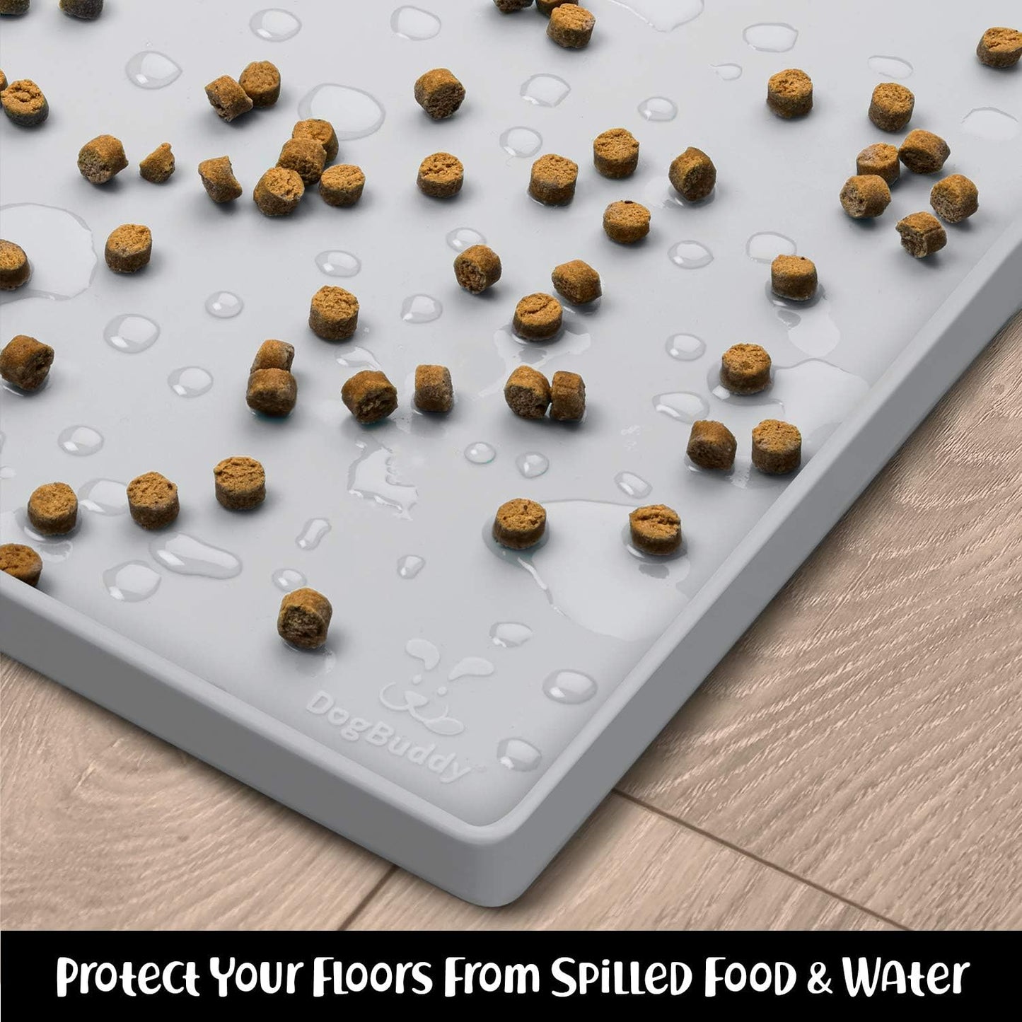 DogBuddy Dog Food Mat – Waterproof Dog Bowl Mat for Food and Water, Silicone Pet Feeding Mats for Floors, Non-Slip Placemat with High Edges for Dogs Bowls, Puppy Essentials (XXL: 32"x24", Mist) - Pet Explorer