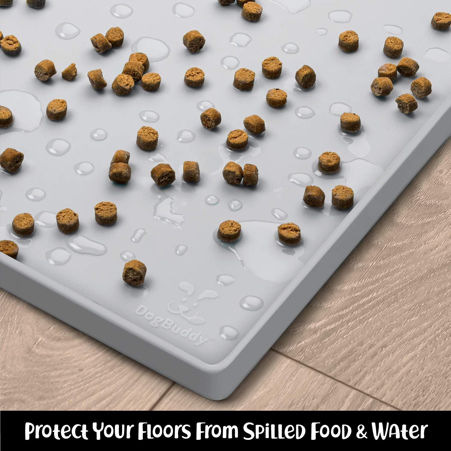DogBuddy Dog Food Mat – Waterproof Dog Bowl Mat for Food and Water, Silicone Pet Feeding Mats for Floors, Non-Slip Placemat with High Edges for Dogs Bowls, Puppy Essentials (XXL: 32"x24", Mist) - Pet Explorer