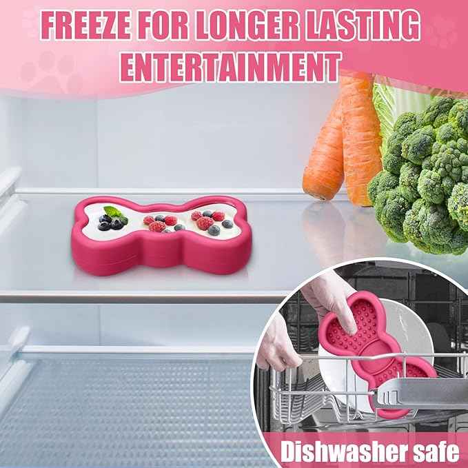 Lick Mat for Dogs, Animire Anti-Spilled Bow Tie Lick Bowls for Anxiety Relief, Silicone Slow Feeder Licking Pad with Suction Cups, Freezeable Dog Enrichment Toy for Boredom and Distraction(Rose,S)