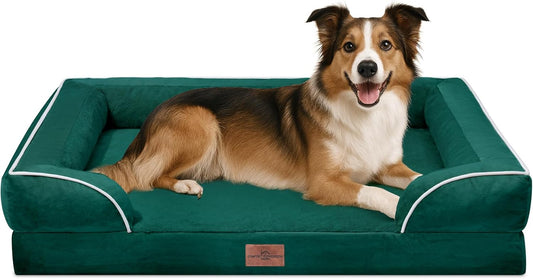 Comfort Expression Large Dog Beds Waterproof Orthopedic Foam Dog Sofa Beds Comfy Pet Bed with Washable Removable Cover & Non-Slip Bottom(Large,Emerald) - Pet Explorer