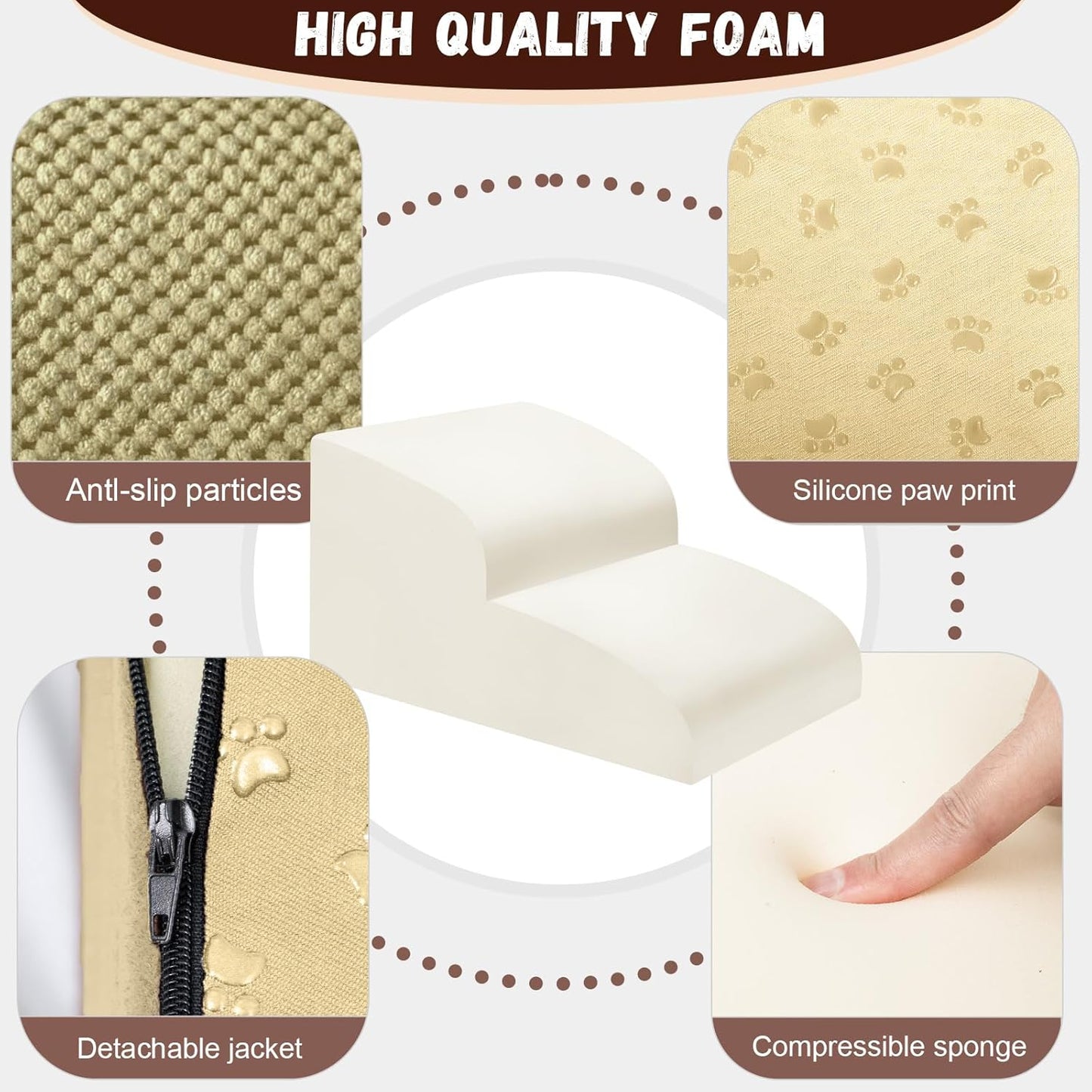Dog Stairs for Small Dogs - High Density Foam Pet Steps, Extra Wide Dog Ramp with Non-Slip Bottom for High Beds, Couch and Sofa, Best for Dogs Injured, Older Doggy Cats,2 Steps, Camel - Pet Explorer