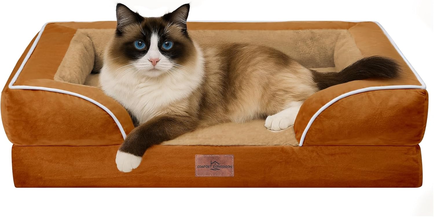 Comfort Expression Small Dog Beds Waterproof Cat Beds Orthopedic Foam Sofa Beds for Small Dogs Comfy Pet Bed with Washable Removable Cover & Non-Slip Bottom(XX-Small,Caramel) - Pet Explorer