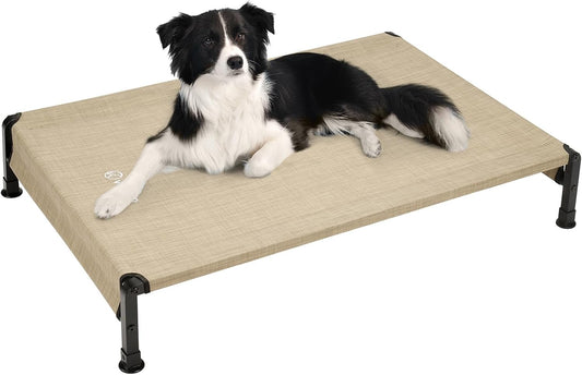 Veehoo Cooling Outdoor Dog Bed, Heavy Duty Elevated Pet Bed with Washable & Breathable Teslin Mesh, Non-Slip Silicon Feet, Dog Cot Bed with Support Hem, 41" x 27", Beige Coffee, CWC2433 - Pet Explorer