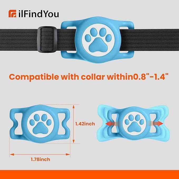 Waterproof Airtag Dog Collar Holder for Apple Air Tag, Silicone Dog Airtag Holder for Dogs & Cat Collars(Blue)