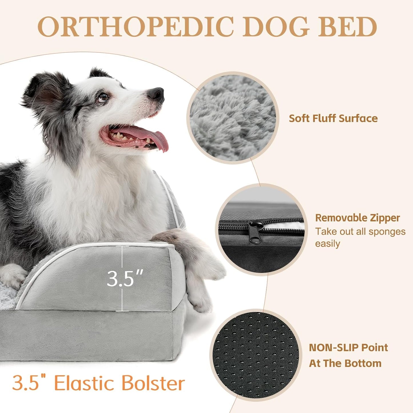Comfort Expression Small Dog Beds Waterproof Orthopedic Foam Dog Sofa Beds for Small Dogs Comfy Pet Bed with Washable Removable Cover & Non-Slip Bottom(X-Small,Grey White) - Pet Explorer