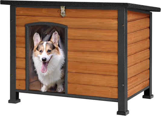 GUTINNEEN Chew Proof Dog House with Metal Iron Frame Outdoor Dog Kennel for Small Medium Large Indoor Dog Cage (33.5" L,Brown Color) - Pet Explorer