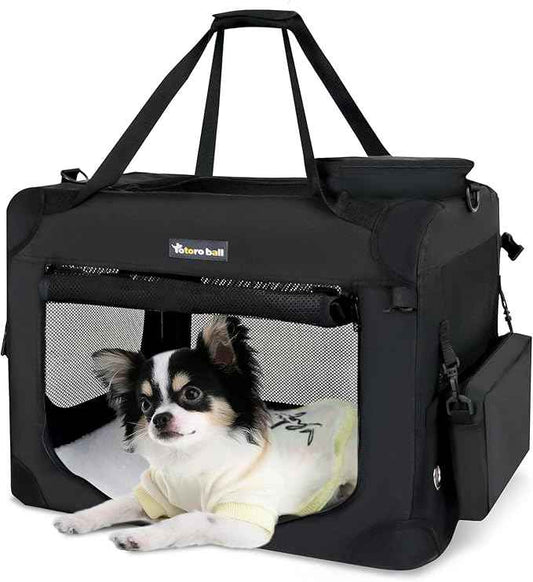 Large Cat Carrier for Cats Collapsible Soft Pet XL Crate for Large/Medium Cats 15lbs+ Car Travel Portable Bag with Water Bottle Slot Ideal for Long Trips (Black, 20.0"L x 14.0"W x 14.0"H)