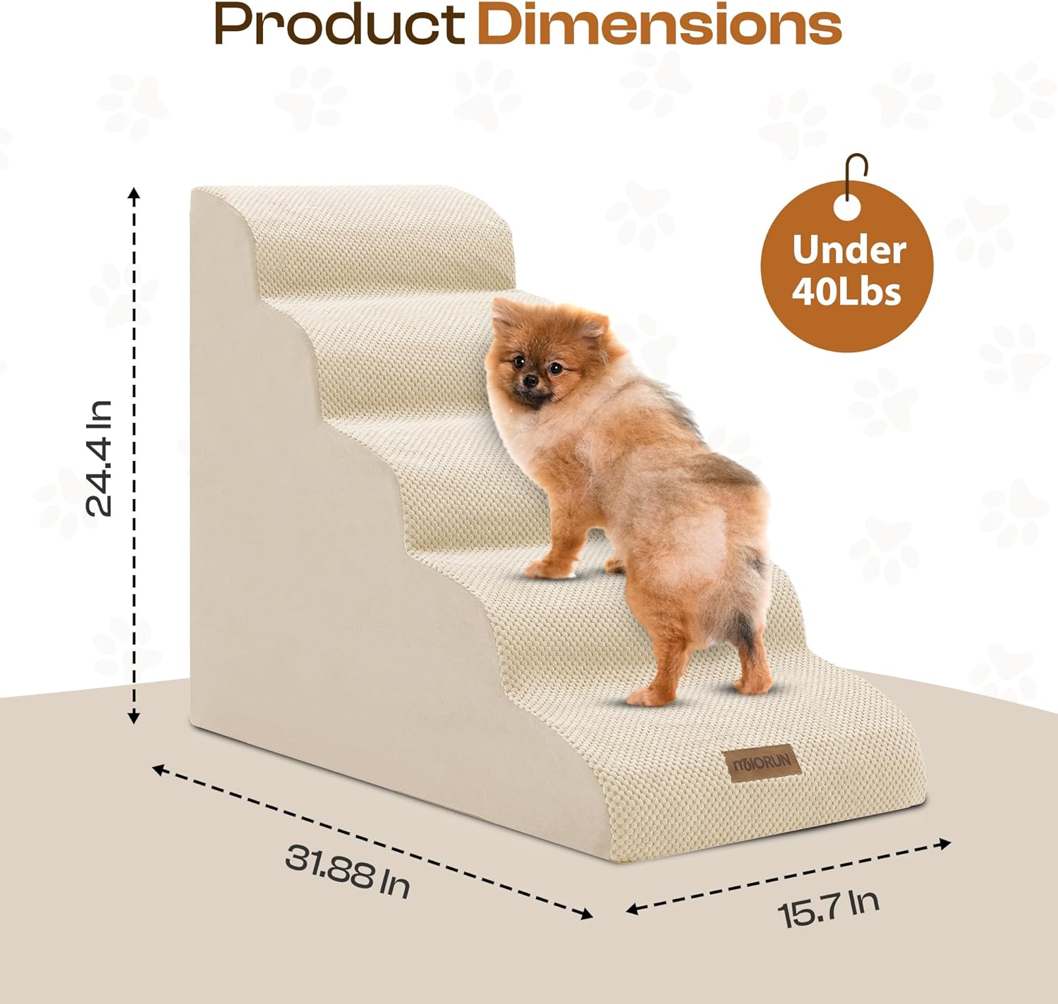 Dog Stairs for High Beds, Extra Tall 24.5" 5-Step Pet Steps for Medium & Small Dogs, Foam Ramp for Tall Couch & Bed, Washable Cover - Dog Steps for Bed - Pet Explorer
