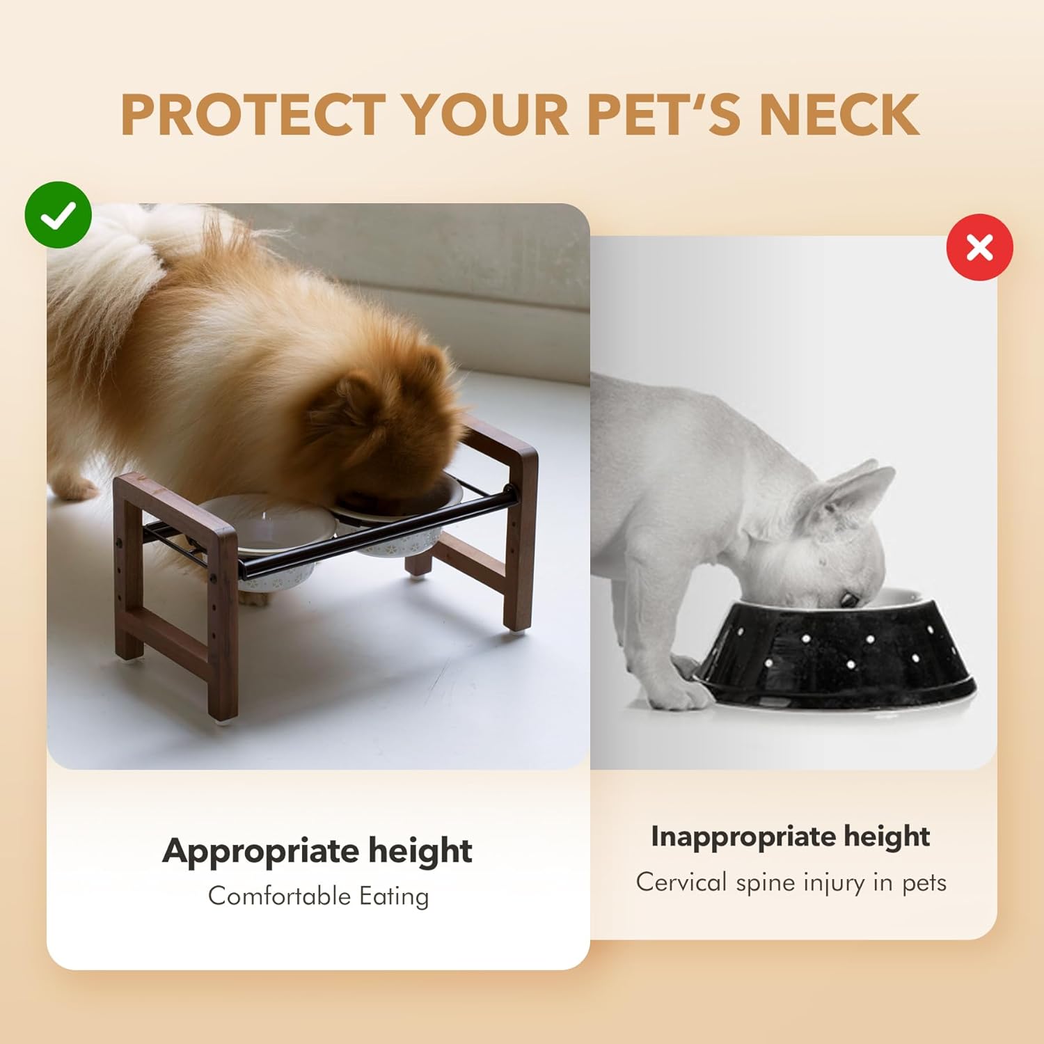5.5inch Ceramic Adjustable Raised Double Bowls Set with Stand, 3 Heights Elevated, 2 Placement Options,Food and Water Dishes for Puppy, Cats（Double Bowls+Stand, Reactived Glaze -White - Pet Explorer