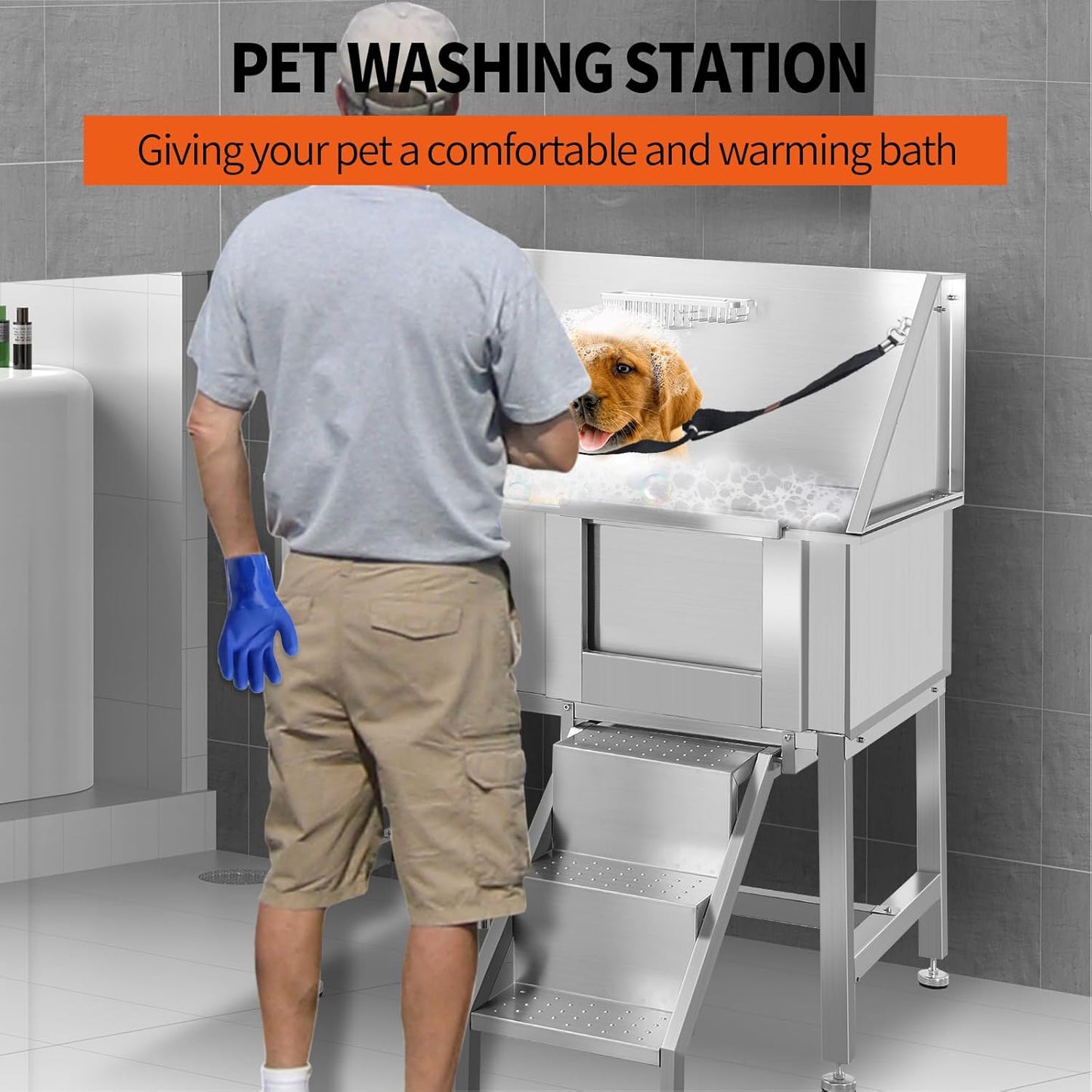 38 Inch Dog Bathing Station for Large Dogs, Stainless Steel Dog Pet Washing Station, Professional Dog Grooming Tub, Pet Wash Bath Station,Right Door - Pet Explorer