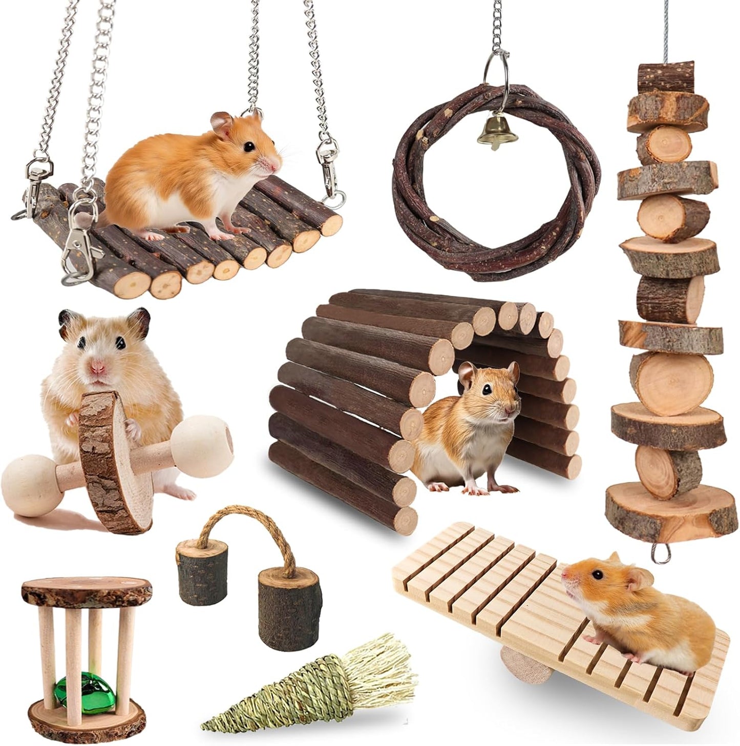 Grddaef Hamster Toys, Guinea Pig Chew Toys Rabbit Enrichment Cage Accessories Toys for Chinchilla Gerbils Rats Bunny Squirrels
