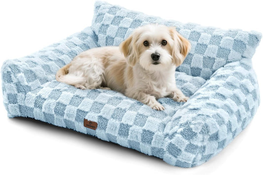 Cat Bed Cat Couch for Puppy and Kitten, Fluffy Pet Sofas Medium Dog Sofa Bed, Supportive Cats Sofa for Indoor Cats, Washable Cover & Non-Slip, 32 inch, Blue - Pet Explorer