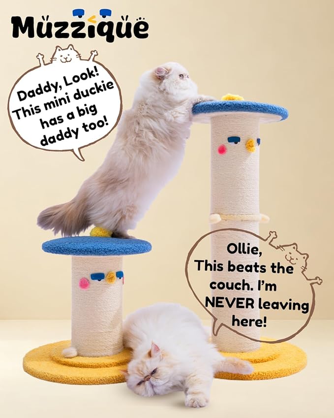 Cat Scratching Post, 31 inch Tall Thicker Scratch Post w/Perch, Full Strectch for Indoor Cats, Adult/Kitten/Kitty Sisal Rope Scratcher, Large Play Toy Stand, Cute Adjustable Heights Furniture