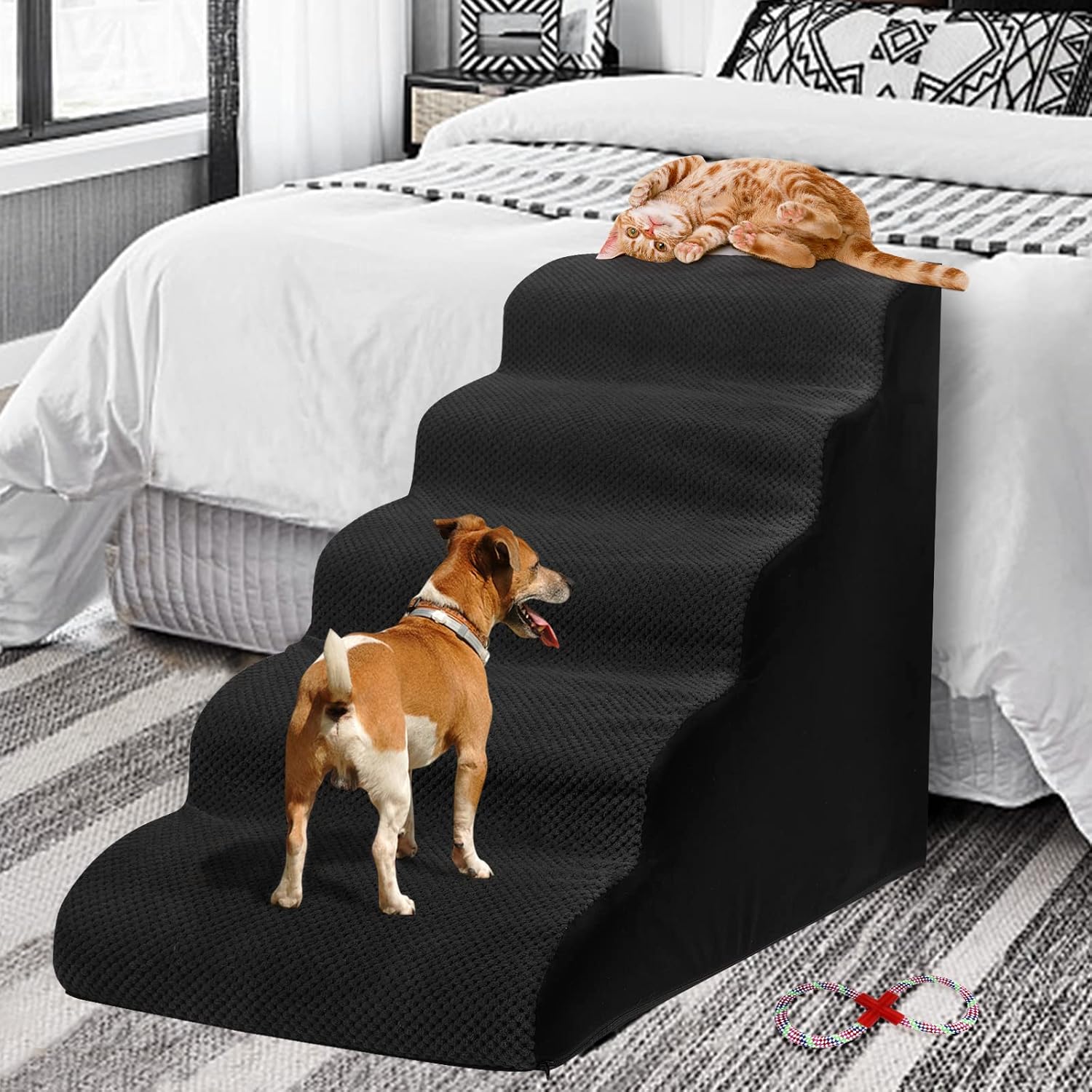 Dog Steps&Stairs for High Beds 24.4 inches High Up to 24-28 inches Bed, Tall Extra Wide Pet Stairs/Steps for High Bedsides,Non-Slip Dog Ramps for Small Older Dogs/Cats(Black) - Pet Explorer
