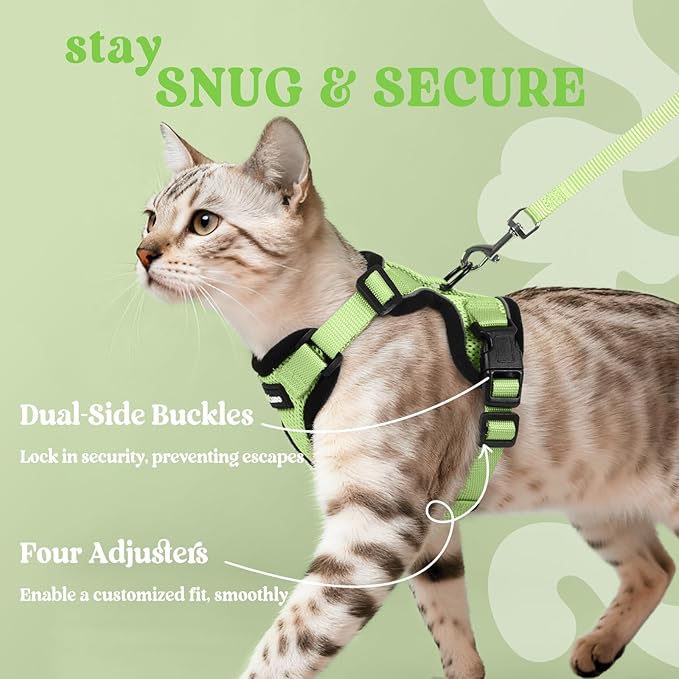 rabbitgoo Cat Harness and Leash for Walking, Escape Proof Soft Adjustable Vest Harnesses for Cats, Easy Control Breathable Reflective Strips Jacket, Light Green, XS