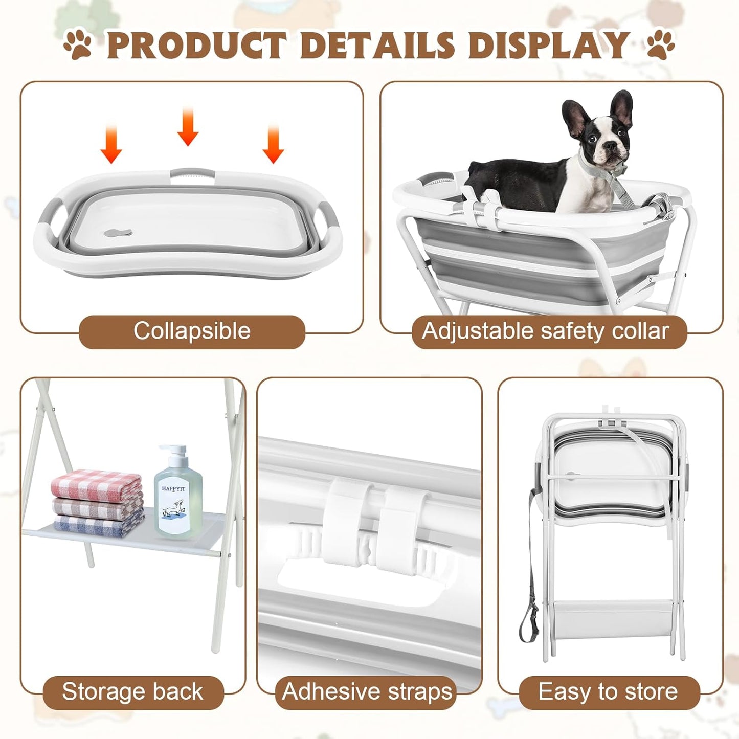 YUEPET Elevated Collapsible Dog Bathtub, Portable Shower Tub with Safety Collar, Foldable Dog Washing Station for Bathing and Grooming for Puppies Medium Dogs Cats Pets - Pet Explorer