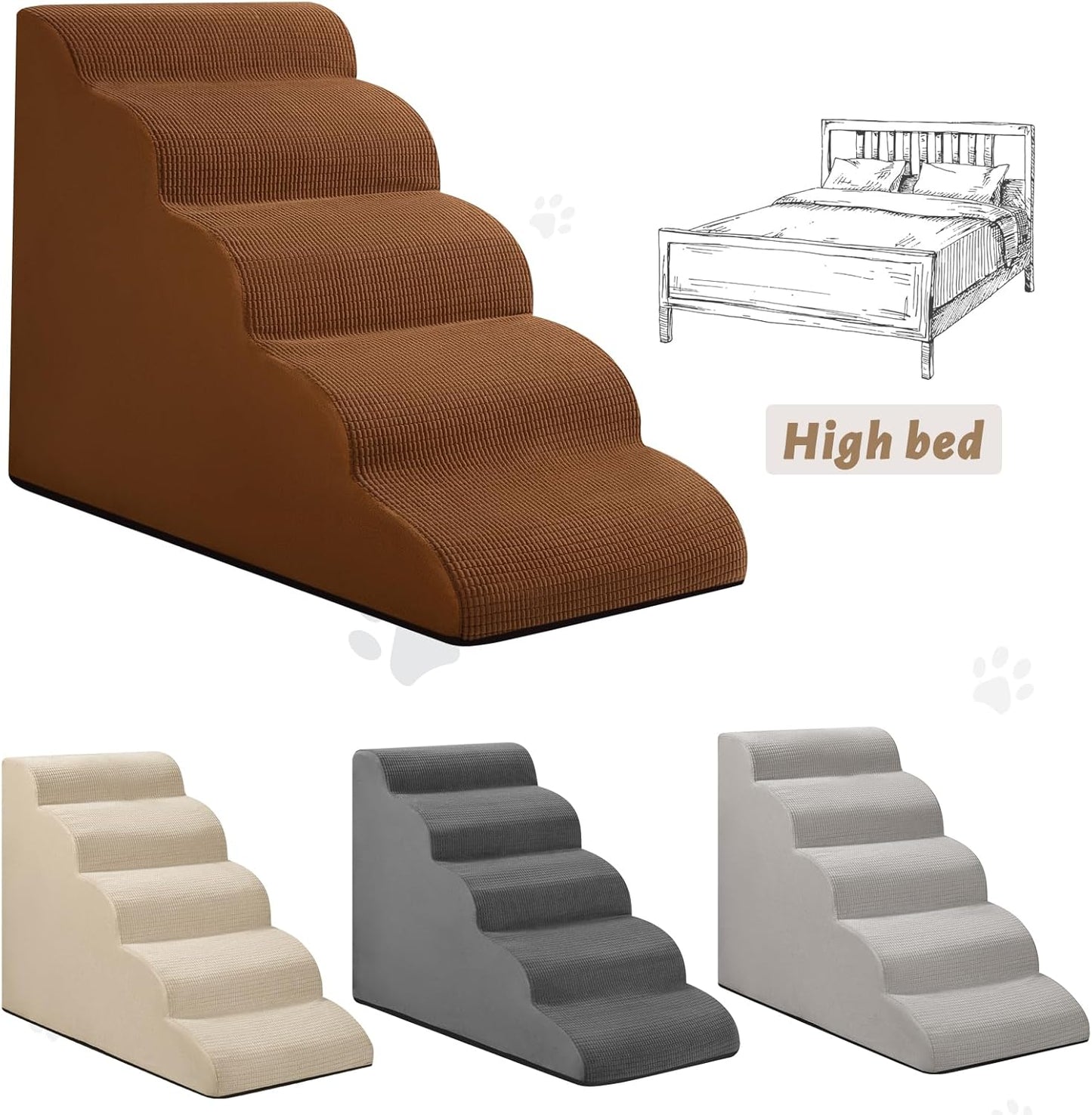 5-Step Dog Stairs and Ramp for High Bed,Non-Slip Sturdy Pet Steps for Small Dogs and Cats,22.2" H,Brown - Pet Explorer