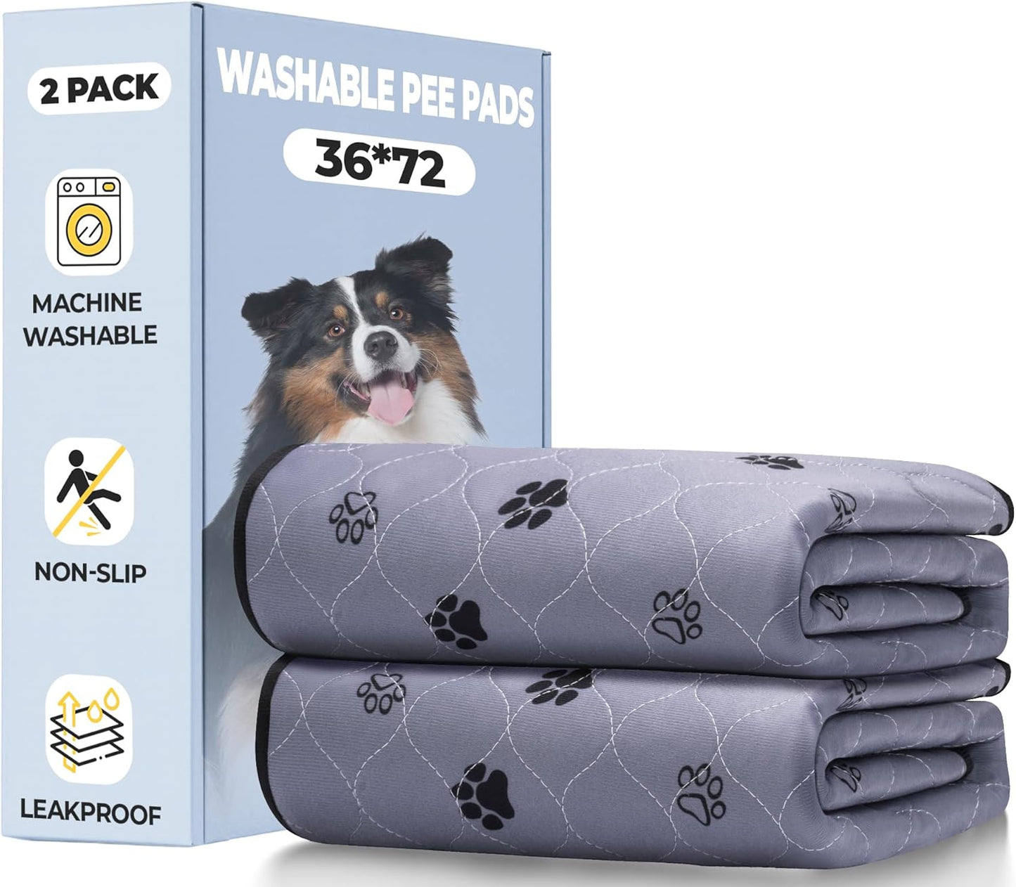 Fostanfly Washable Dog Pee Pads, 2 Pack 36''x72'' Non Slip Reusable Puppy Pee Pads with Great Urine Absorption, Dog Mats for Whelping, Potty, Pet Training - Pet Explorer
