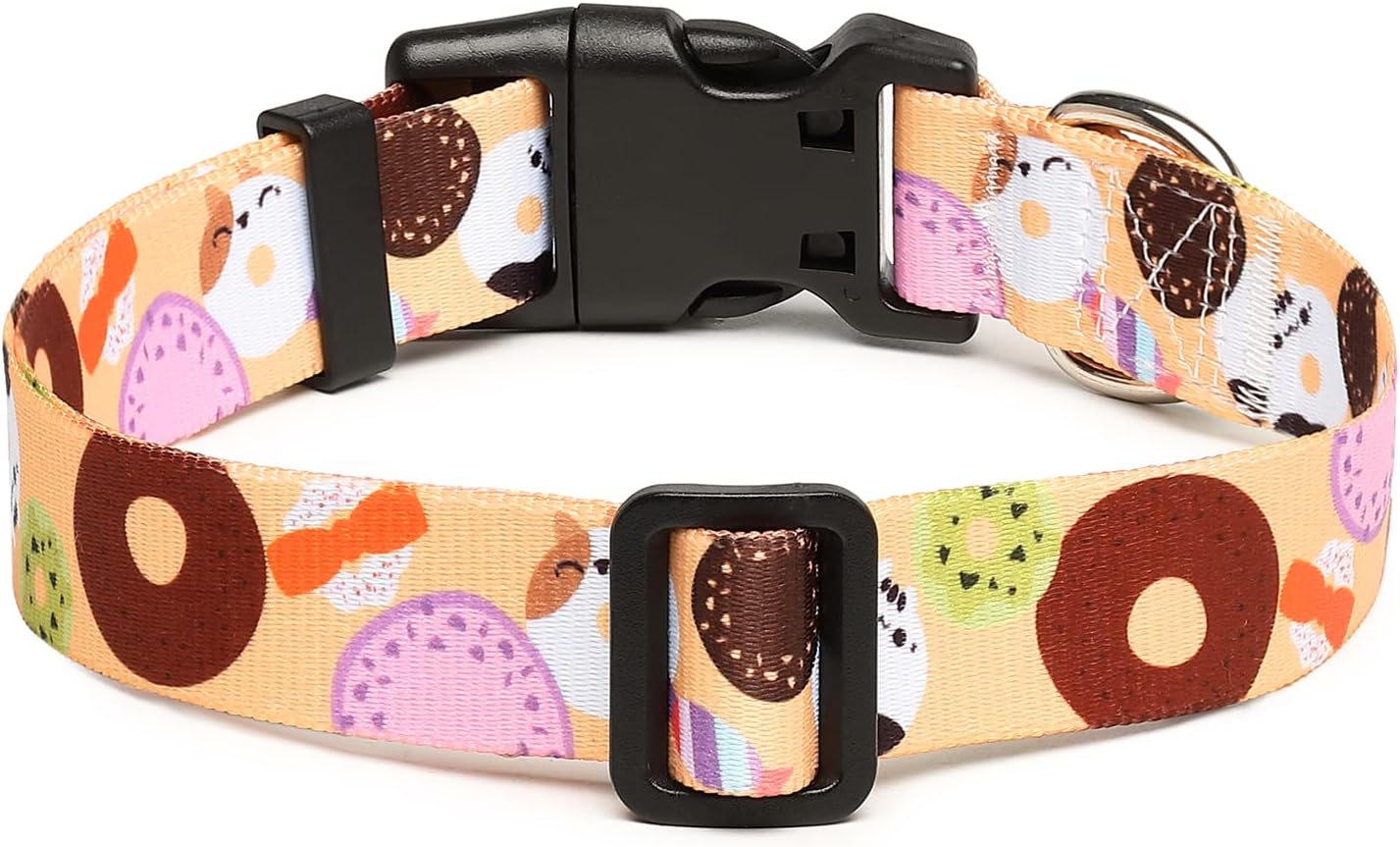 Mercano Adjustable Dog Collar - Special Design Patterns, Soft Nylon Comfortable Durable Pet Collar for Small Medium Large Dogs (M, Beige Cookie)
