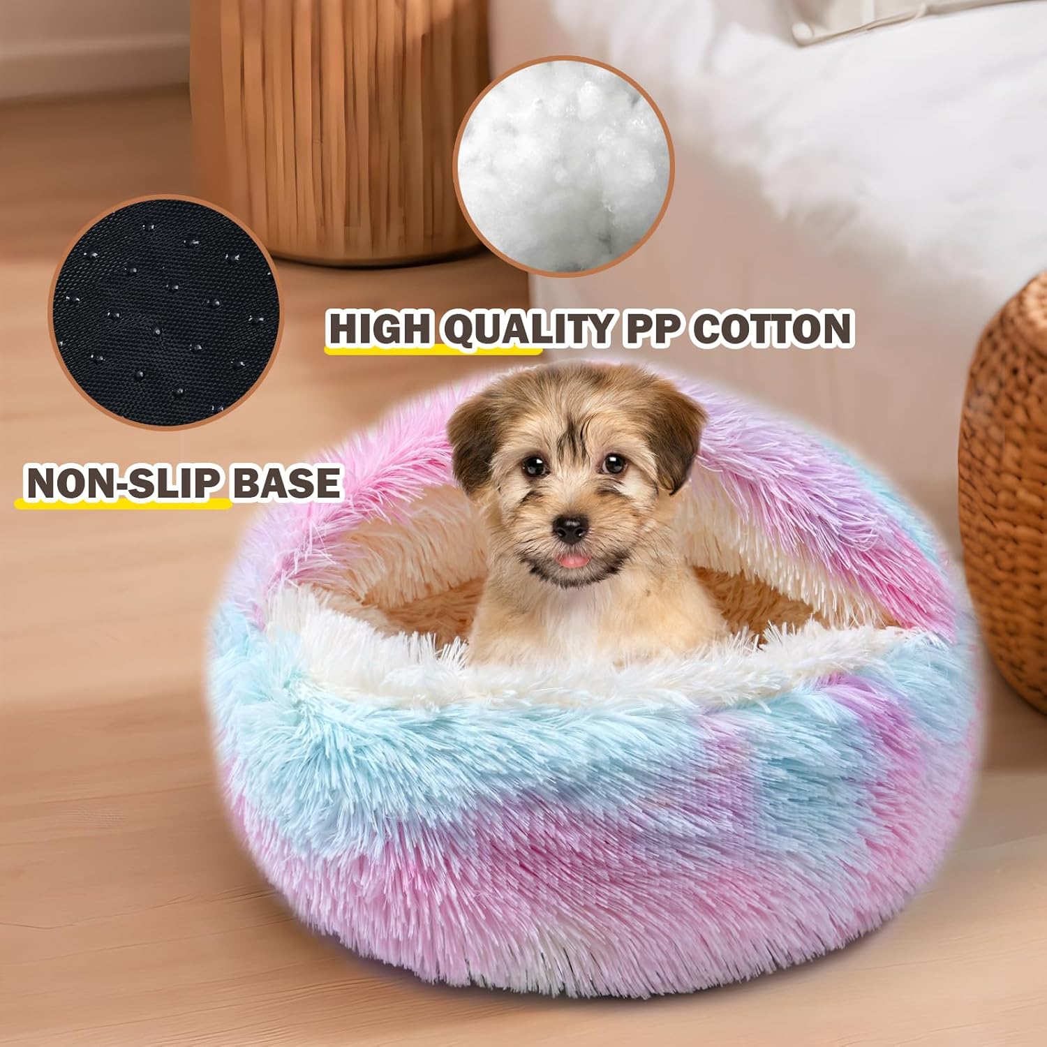 Cat Bed for Indoor Cats, Calming Cozy Cave with Self-Warming Plush, Entire Bed Machine Washable & Anti-Slip Base, Breathable Pet Bed for Small Cats&Dogs All Seasons (Dazzling Colors, 20 * 20inch) - Pet Explorer