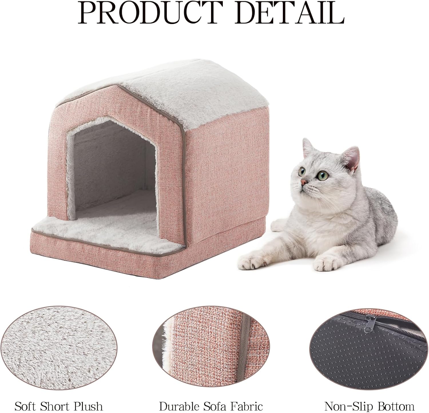 Orthopedic Cat Houses for Indoor Cats,Small Dogs,Super Soft Cat Bed Cave,Condos, Cubes,Cat Hideaway,Covered,Cat Bed for Kitty Small Medium Large Pet (Pink, 18" L x 15" W x 17" Th) - Pet Explorer