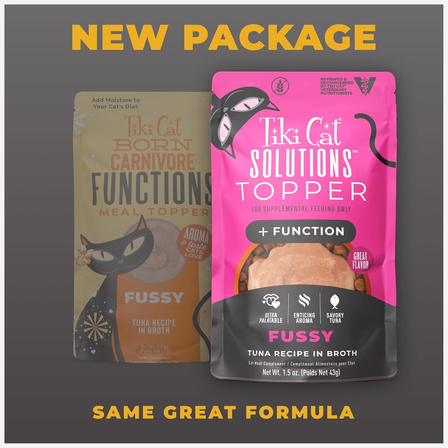 Tiki Cat Solutions Topper Multipack, Fussy, Tuna Recipe in Broth, 1.5 oz. Pouch (12 Count)