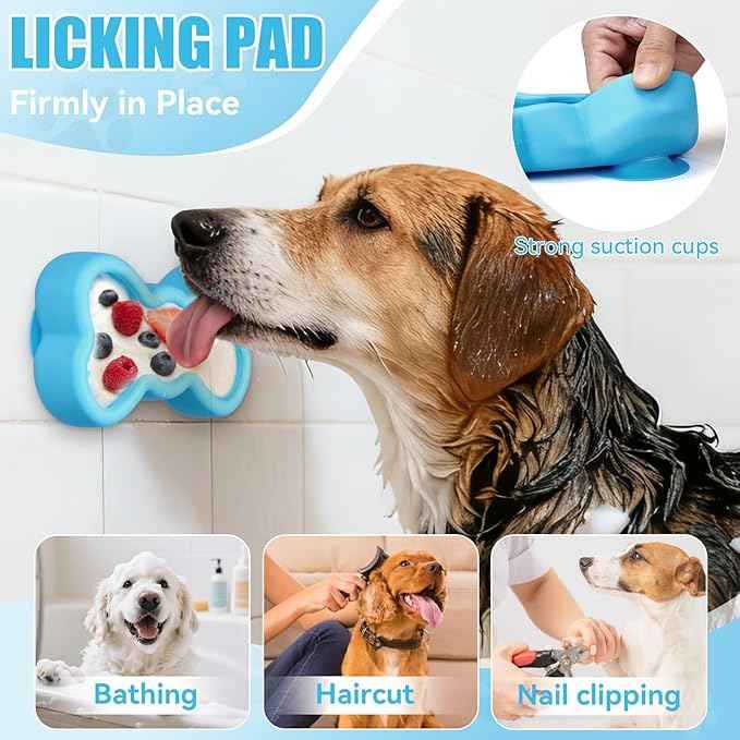 Lick Mat for Dogs, Animire Anti-Spilled Bow Tie Lick Bowls for Anxiety Relief, Silicone Slow Feeder Licking Pad with Suction Cups, Freezeable Dog Enrichment Toy for Boredom (Light Blue,L)