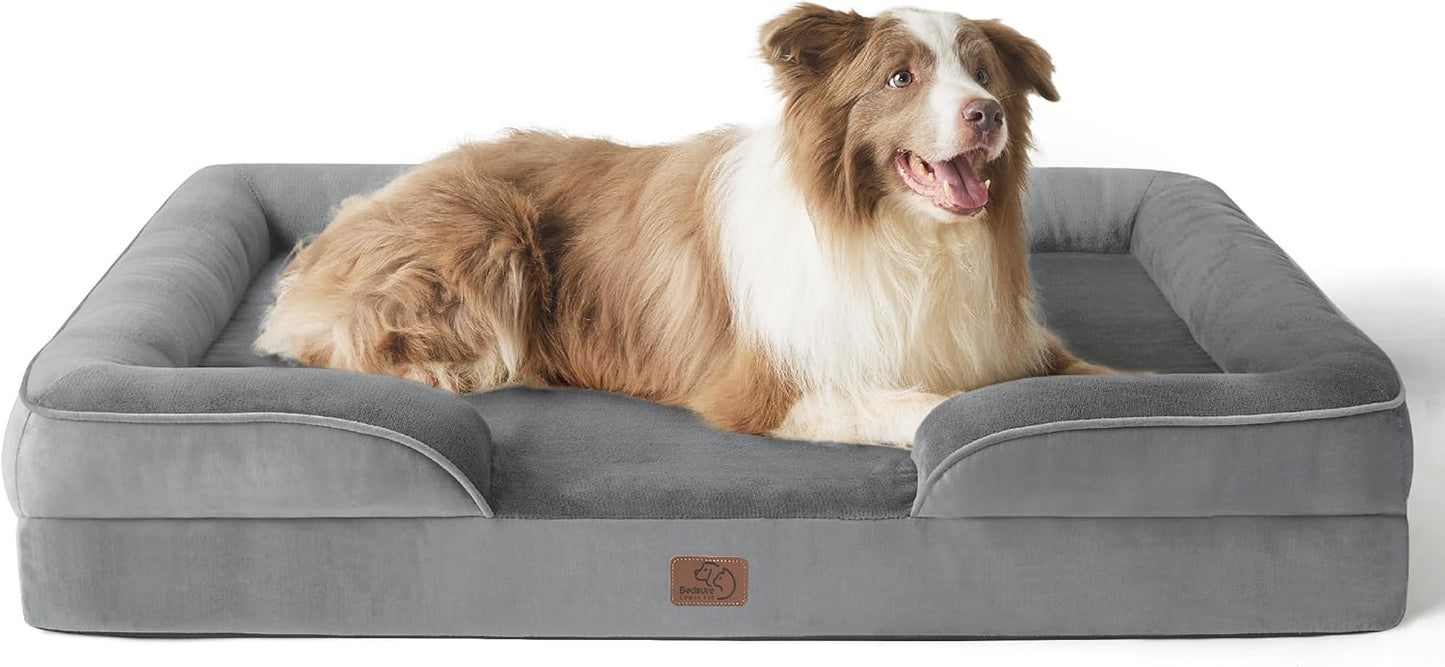 Bedsure L Plus Orthopedic Dog Bed for Large Dogs - Washable Dog Cat Bed Waterproof, L Plus Big Comfort Dogs Couch Sofa with Washable Removable Cover, Pet Bed with Nonskid Bottom, Grey, 38" - Pet Explorer