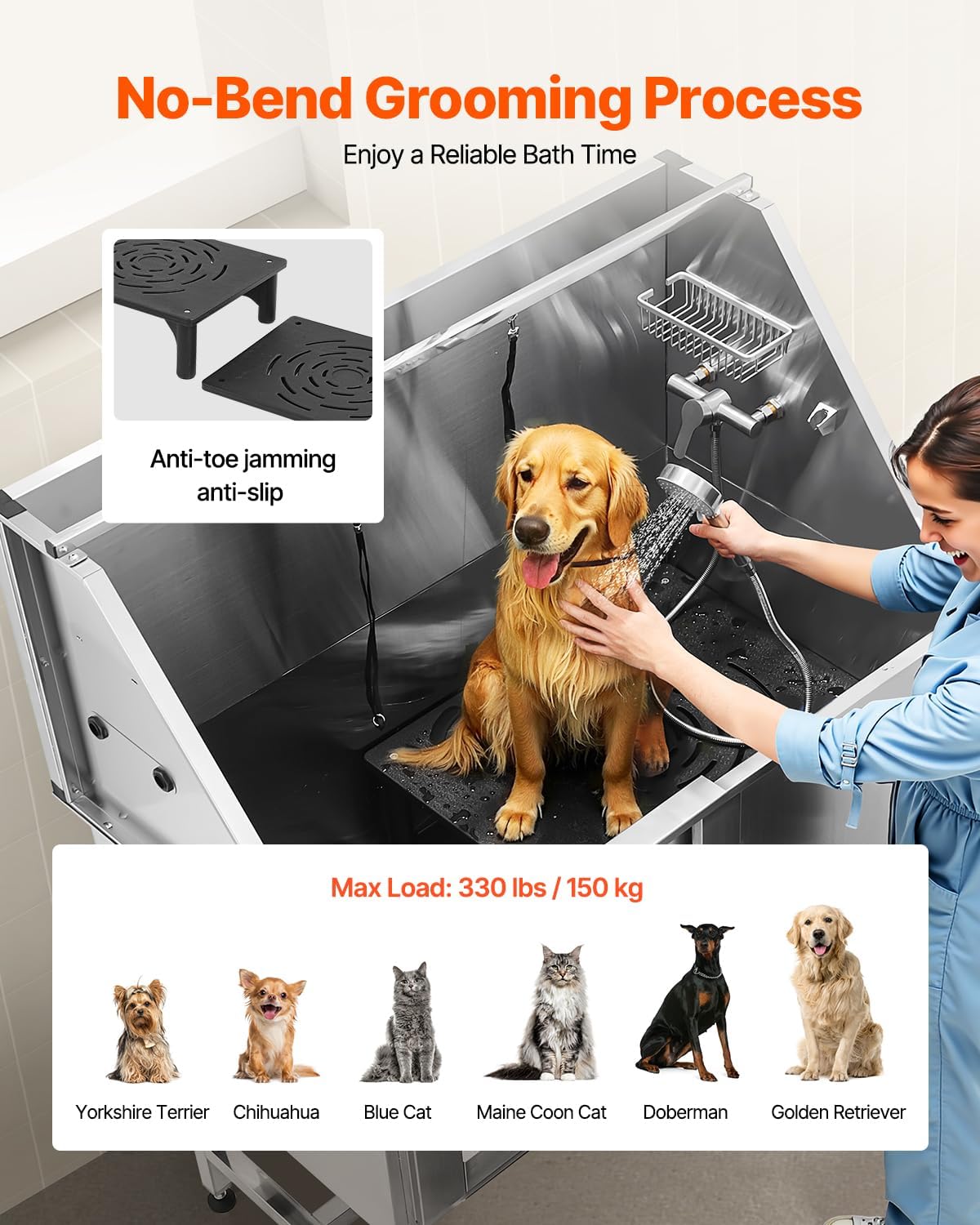 VEVOR Stainless Steel Dog Washing Station, Professional 50 inch Pet Grooming Tub w/Stairs, PE Water Filter Board, Faucet & Showerhead & Soap Holder Bathtub for Large & Medium & Small Pets (Left Door) - Pet Explorer