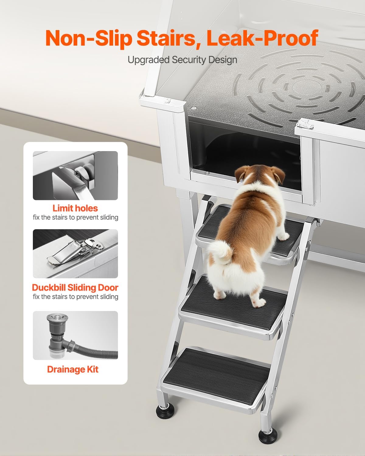 VEVOR Stainless Steel Dog Washing Station, 38 inch Pet Grooming Tub w/Storage Stairs, Faucet & Showerhead & Soap Holder Dog Bathtub for Medium & Small Pets (Left Door) - Pet Explorer