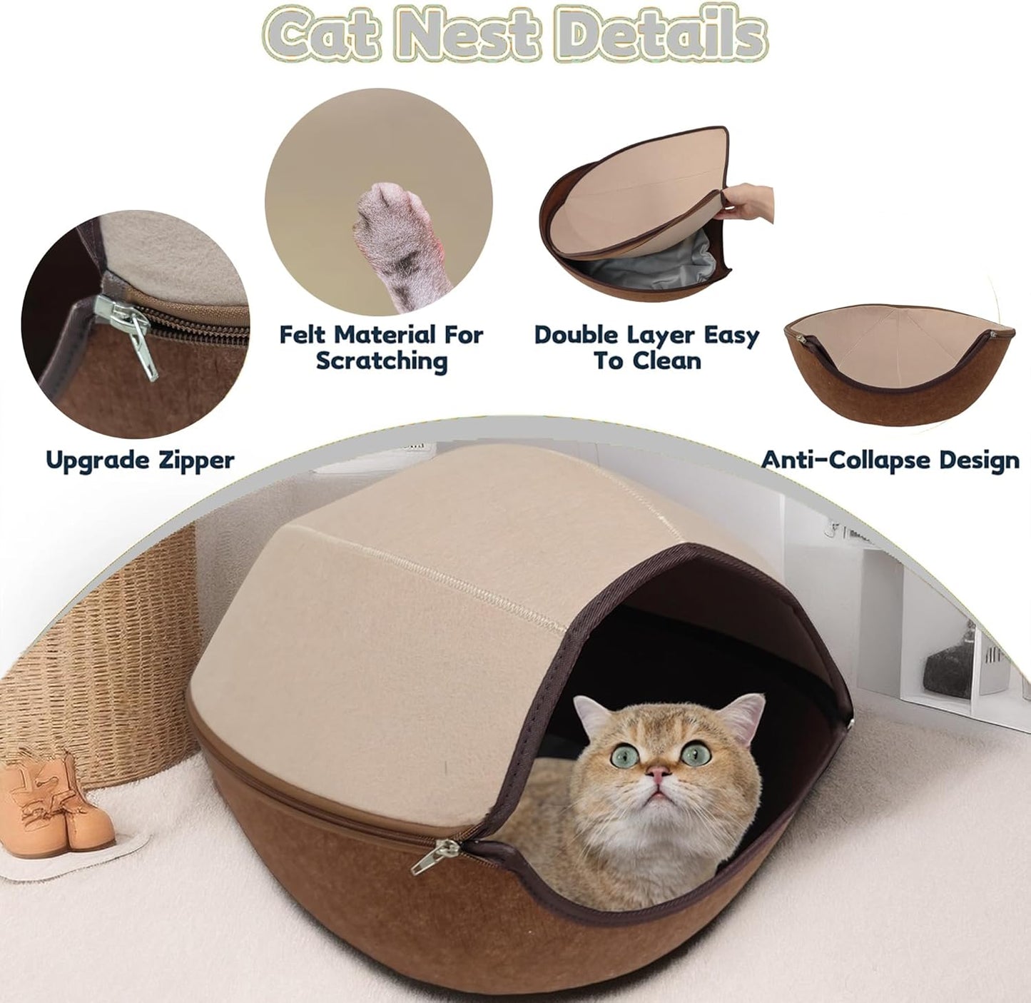 Donut Cat Tunnel Bed Peekaboo Cat Cave for Large Cats Up to 30 Lbs, Kitty Interactive Playing Tent House for Multiple Cats,Detachable,Scratch Resistant (2 in 1 Brown, Medium - 20 Inch Diameter) - Pet Explorer