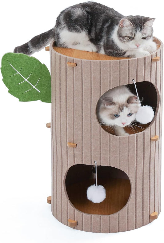 Cat House for Indoor Cats, 2-Storey Large Cat Bed Cave, Felt Covered Cats Tunnel Condo,23.6" - Pet Explorer