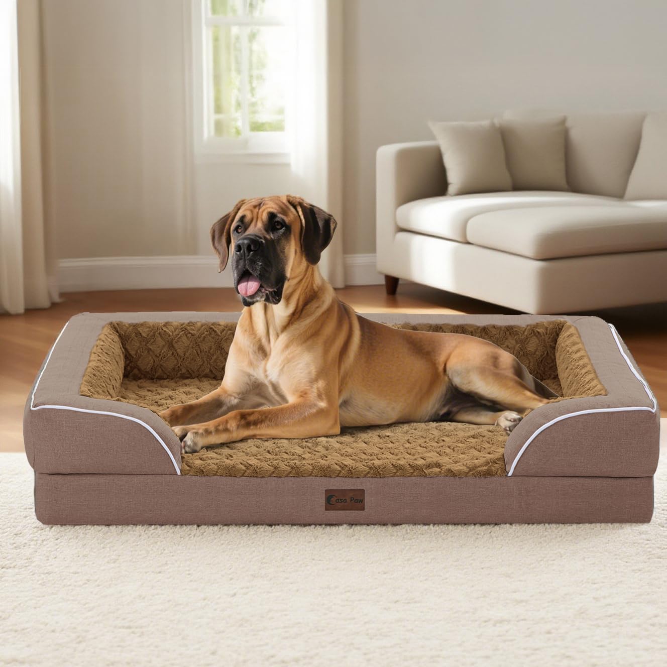 Orthopedic XXL Dog Bed for Extra Large Dogs, Waterproof Memory Foam Dogs Beds with Sides, Egg-Crate Foam and Non-Slip Bottom Big Dog Couch Bed with Washable Removable Cover(XX-Large,Brown) - Pet Explorer