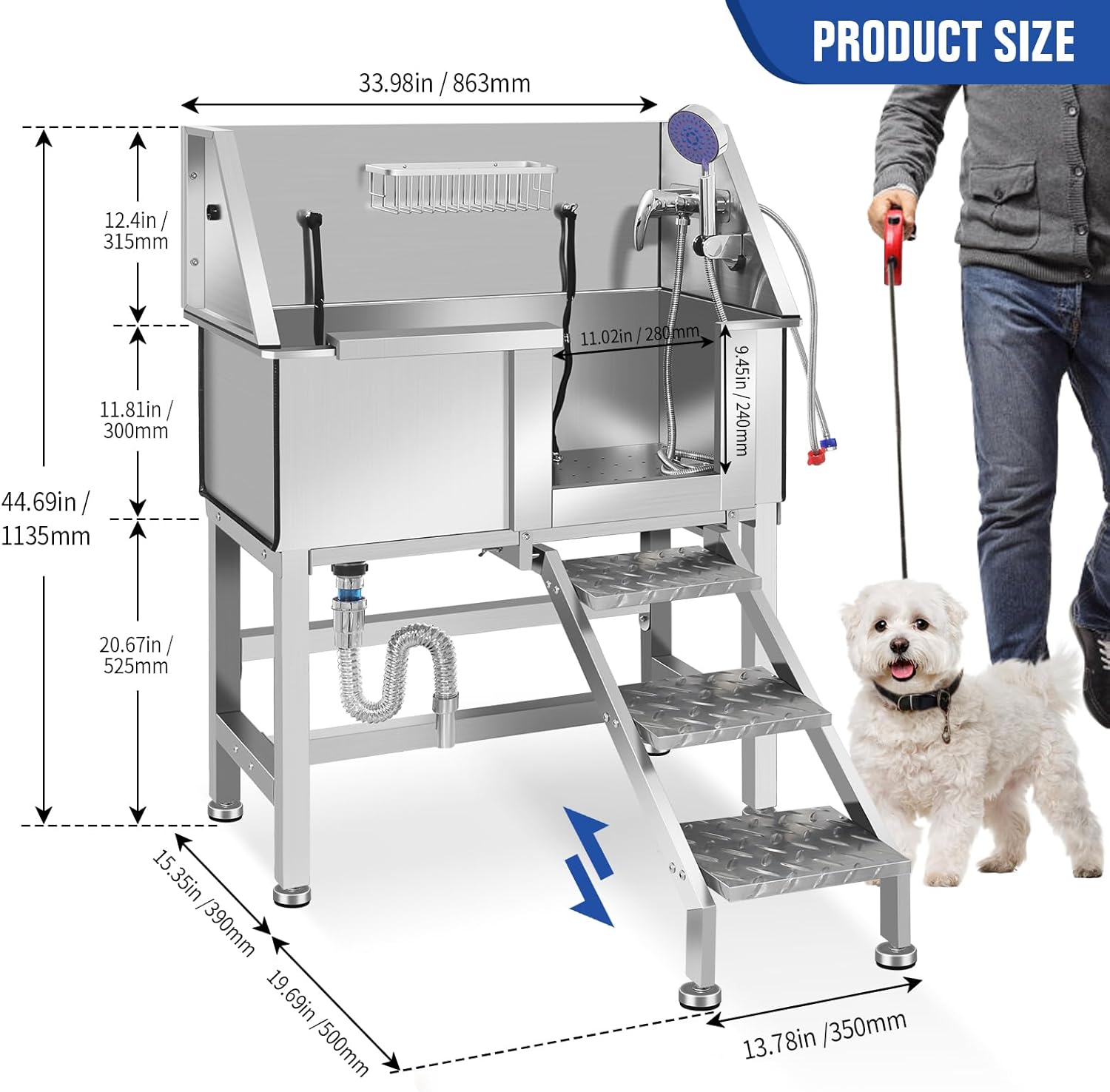 Electric Dog Bathing Station for Large Dogs, Height Adjustable Stainless Steel Dog Pet Washing Station, Professional Dog Grooming Tub with Electric Lift, Pet Wash Bath Station - Pet Explorer