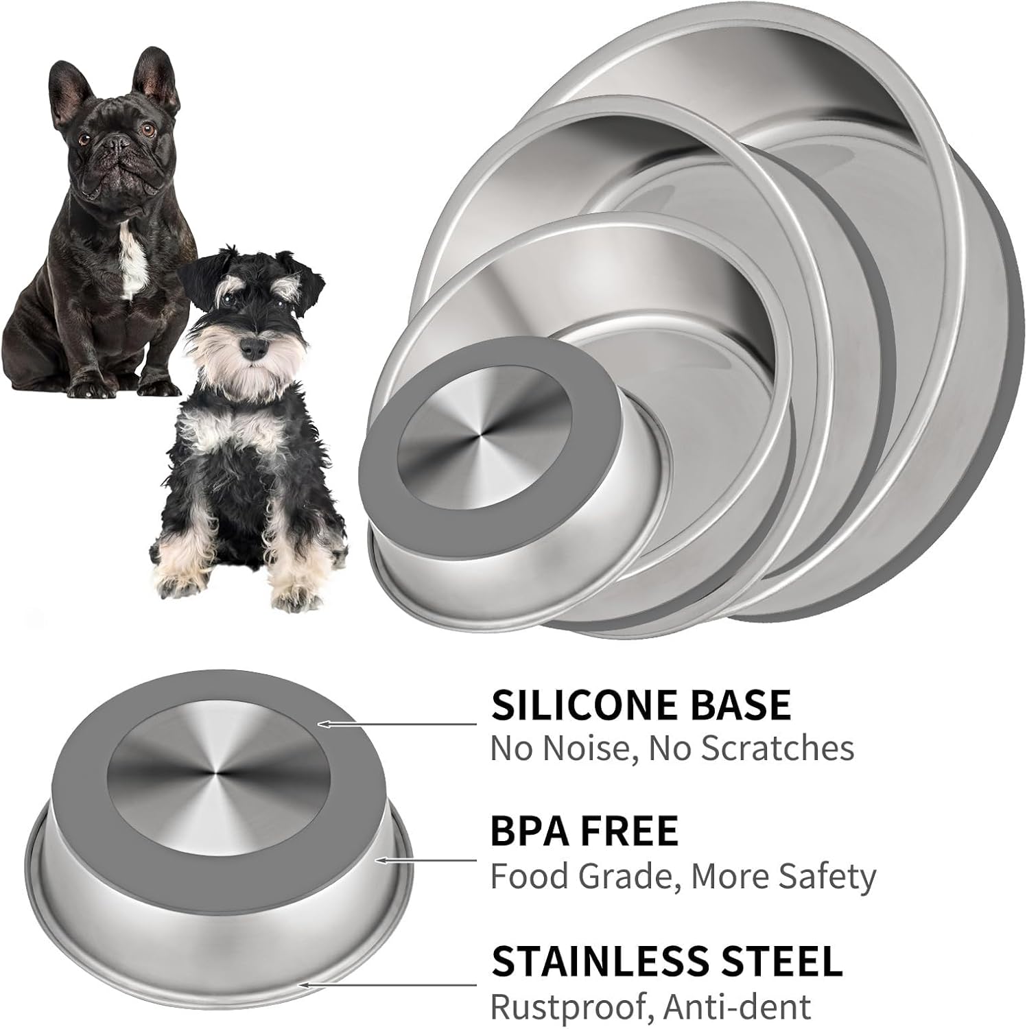 Taglory 4 Cup Stainless Steel Dog Bowls Set of 2 for Food and Water, Silicone Base Anti-Slip, Rust Resistant, Extra Thick Metal Bowls for Small Dogs, 30oz, Gray - Pet Explorer