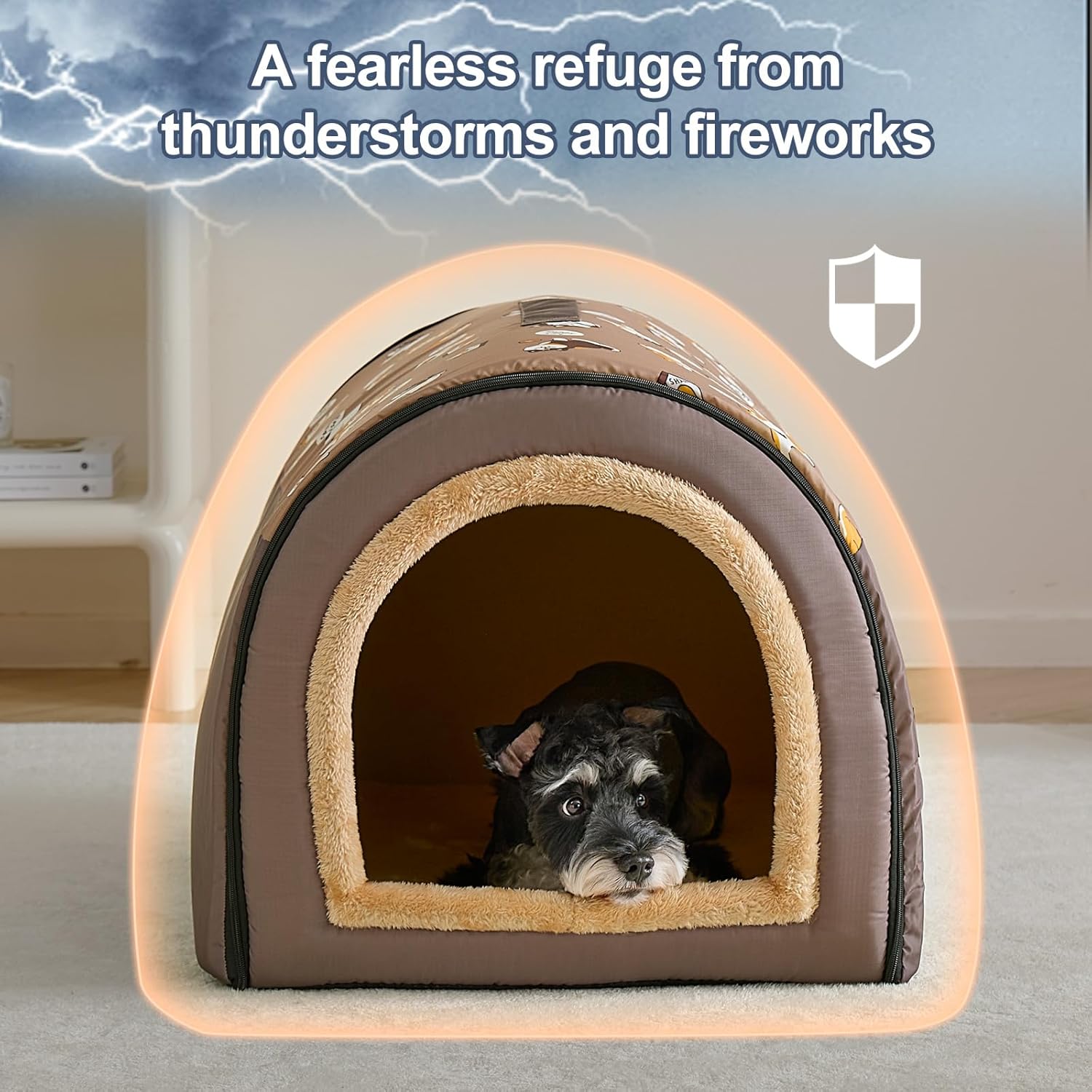 Jiupety Indoor Dog House, 2-in-1 Portable Foldable House Bed with Cover, Pet Tent & Cave Bed for Medium Dogs, XL(29"×21"×20"), Up to 44 Lb, Brown - Pet Explorer